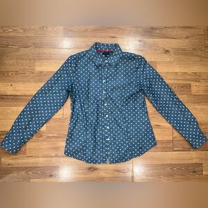 Talbots Navy Polka Dot Button Down Shirt